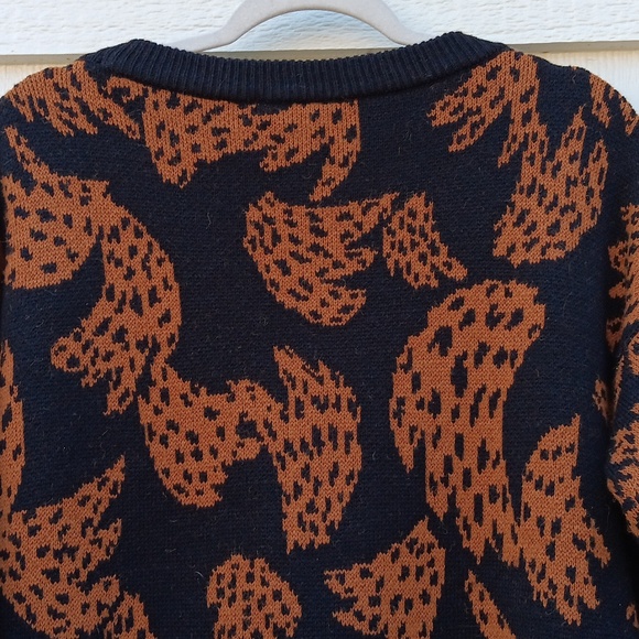 FARM Rio bananica intarsia orange & black printed knit sweater women's XS - Picture 6 of 14